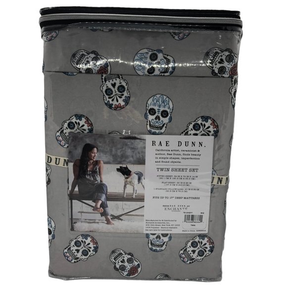 Rae Dunn Sugar Skull TWIN Sheet Set Super Soft Halloween Fall Dia de los Muertos - Picture 3 of 4